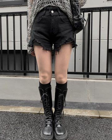 Chemi Black Damage Short Pants